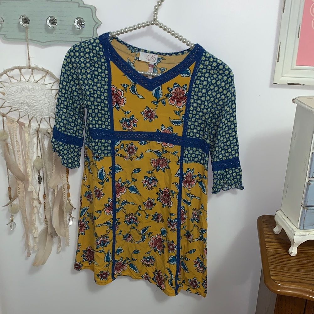 Matilda Jane 435 Choose Your Path Flower Power Dress Girls Size 10 Yellow Blue